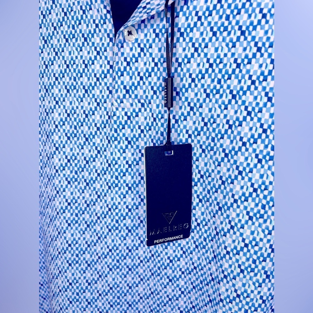 281. NWT Maelreg Golf Blue Performance Tour Golf Polo Shirt Mens XL - Picture 2 of 4